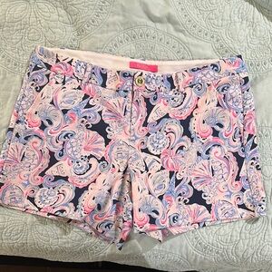 Lilly Pulitzer Pink and Blue Bermuda Shorts Vibrant Floral Design